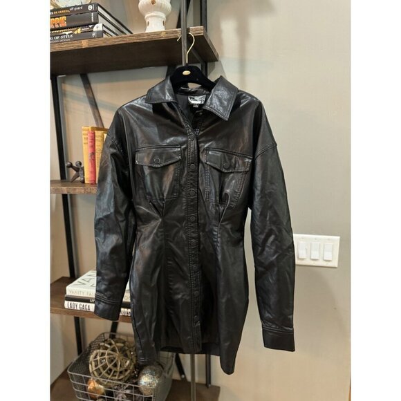 Line & Dot Lou Faux Leather Mini Shirt Dress Black Womens Size Small - Picture 4 of 10